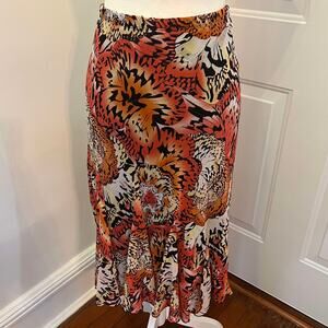 Y2K Red Orange and Pink Flowy Midi Skirt Petite Size Small Notations